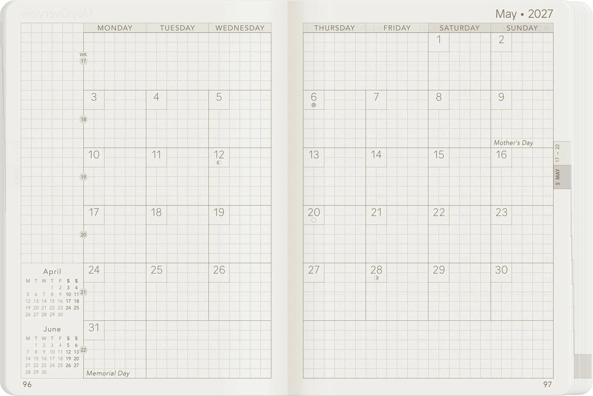 Wonderland222 2027 A6 Planner Core Stacked Weekends Monthly Page 
