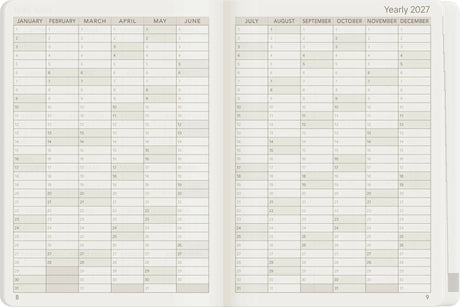 Wonderland222 2027 A6 Planner Core Stacked Weekends Yearly 2027 layout